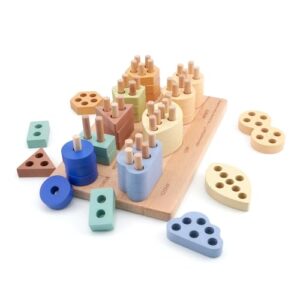 SmartShape Montessori Wooden Peg Board for Toddlers 1-5, 8-Shape Stacking Sorter with Cloud, Leaf & Infinity, 1-to-8 Peg Counting & Fine Motor Toy, Neutral Colors, Gift for 1 2 3 Year Old