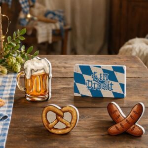 Smile Oktoberfest Wooden Standing Decore Tiered Tray Tabletop Signs for Home Kitchen Coffee Bar Party Decorations