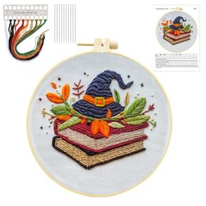 Smilevol Halloween Embroidery Kit, Halloween Cross Stitch Kit, 4 Set Gothic Embroidery Starter Kit for Beginners, Unisex, Cross Stitch, Needlepoint, DIY, Craft Kit (Witch hat)