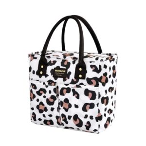 SODEER Lunch Box for Women Insulated,Leakproof Large Cooler Bag with Pockets,Lunch Bag for Meal Camping,Beige Leopard Print