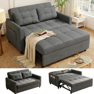 Sofa Bed, Lofka 3-in-1 Convertible Sofa Bed with Storage, 5-Level Adjustable Back - Sleeper Couches for Living Room, Dark Grey