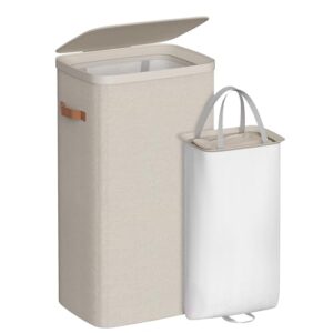 SONGMICS Laundry Basket, 100L Laundry Hamper with Lid, 1 Removable Bag, 100 L (1-Section) (Pack of 6)