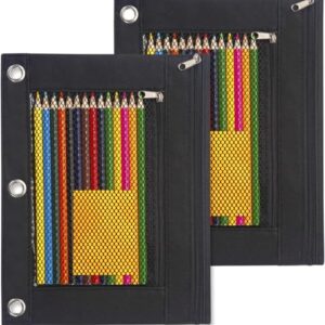 Sooez Pencil Pouch for 3 Ring Binder, 2 Pack Fabric Binder Pouch with 2 Pockets, Pencil Bags with Zipper and Reinforced Grommets, Pencil Cases for Binder
