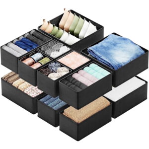 SpaceAid 12 Pack Drawer Organizer for Clothes, Dresser Drawer Organizer, Black