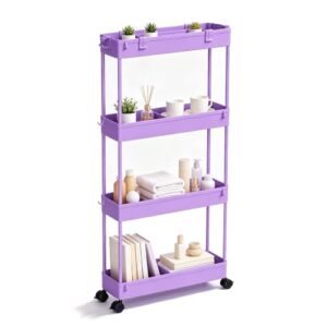 SPACELEAD Slim Storage Cart 3 Tier,Bathroom Organizer Rolling Utility,Mobile Shelving Unit Slide Out for Office, Kitchen, Laundry Room & Narrow Places,Purple