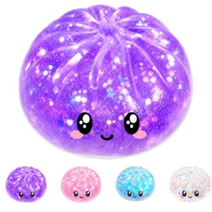 squishy dumplings dumpling squishy glitter fidget toy stress relief squeeze ball sensory toy for kids adults classroom party favors stocking stuffer,Purple