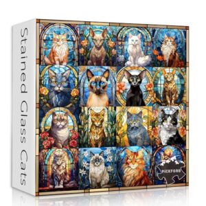 Stained Glass Puzzle Cat Puzzles for Adults 1000 Pieces, Colorful Kitty Kitten Collage Puzzles 1000 Pieces, Hard Difficult Impossible Challenging Jigsaw Puzzles for Adults