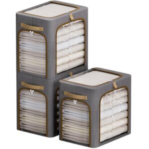 Storage Bins with Metal Frame, 3-Clear Windows Openings, 55L, Dark Grey