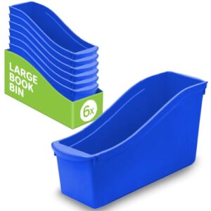 Storex Large Book Bin, Interlocking Plastic Organizer for Home, Office and Classroom, Blue, (71101U06C) (Pack of 6)
