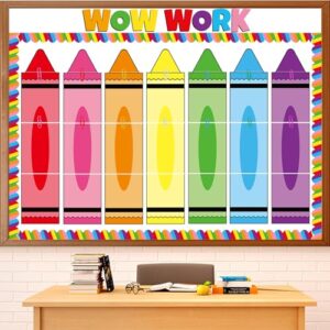 Student Work Display Bulletin Board Set Large Crayon Back to School Classroom Decoration Colorful Wow Works Display Cutouts for School Classroom Home Office Teacher Supplies Chalkboard Wall Door Decor