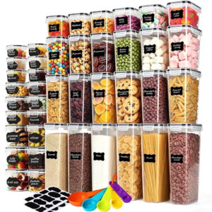 stusgo 42 Pcs Airtight Food Storage Containers Set with Lids, BPA Free Clear Pantry Canister for Kitchen and Pantry Organization,Plastic Canisters for Cereal, Dry Food and Sugar,Includes 50 Labels