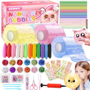 Sunforu Nano Tape Bubble Kit for Kids, Double Sided Adhesive Tape Stress Relief Toy with Glitter, Clay and Decoratives Emoticon Stickers, Stress Ball Toys