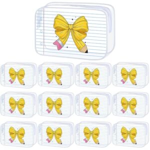 Sunnymove 12 Pcs Back to School Gift Teacher Bags Bulk Pencil Bow Notepad | Clear Makeup Bags with Zipper Waterproof Teacher Pouch First Day of School Gifts for Students Teachers Classroom Supplies
