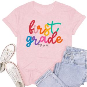 SUWATOIN Womens Teacher Life Shirts First Grade Teacher Team T-Shirt 1st Grade Teaching Tee Top Pink