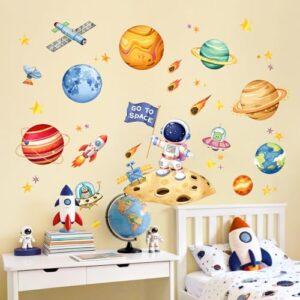 Tanlaby Outer Space Wall Decals Planets Rocket Astronaut Wall Stickers