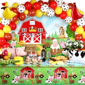 Tatuo Farm Animals Theme Party Decorations Barn Backdrop Banner Kit(Red)