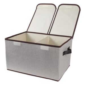 Tcbelosion Foldable Fabric Storage Box, 16.5 x 11.8 x 9.8 inches (L x W x H), with Double-Lid & Dividers, Large Organizer for Home, Closet, Office(Grey)