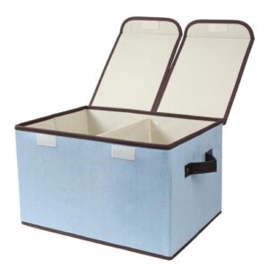 Tcbelosion Foldable Fabric Storage Box, 16.5 x 11.8 x 9.8 inches (L x W x H), with Double-Lid & Dividers, Large Organizer for Home, Closet, Office (Sky Blue, 1 Pack)