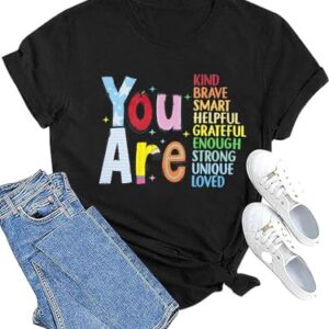 Teacher Shirts Be Kind Tshirt Women First Day of School Shirt Back to School Tees Motivation Crewneck Tee Tops Black