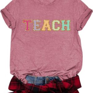 Teacher Shirts for Women Funny Vintage Teach Printed Graphic Tshirt Last Day of School Short Sleeve Tee Tops
