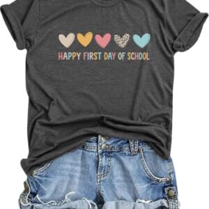 Teacher Shirts for Women Happy First Day of School Shirts Teacher Tshirts