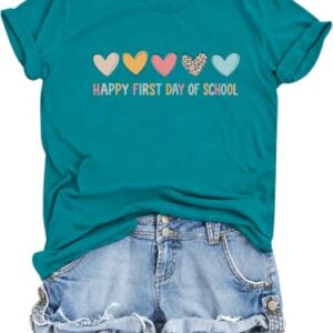 Teacher Shirts for Women Happy First Day of School Shirts Teacher Tshirts