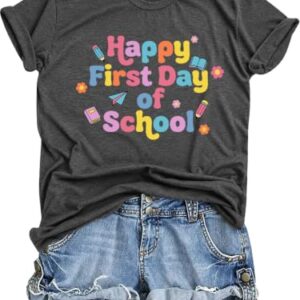 Teacher Shirts for Women Happy First Day of School Shirts Teacher Tshirts