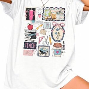 Teacher Shirts for Women Teacher Gifts Oversized Graphic Tee White