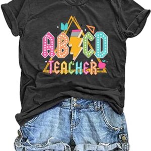 Teacher Shirts Women ABCD Teacher Tshirt Teacher Life Short Sleeve Tops