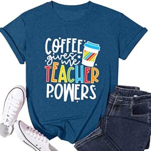 Teacher Shirts Women Teacher Life T-Shirt Funny Teacher Graphic Tee Casual Inspirational Tops Blue