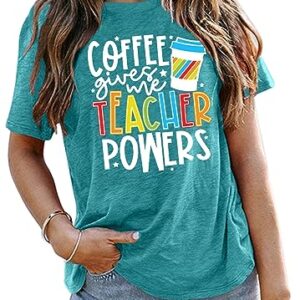 Teacher Shirts Women Teacher Life T-Shirt Funny Teacher Graphic Tee Casual Inspirational Tops Cyan