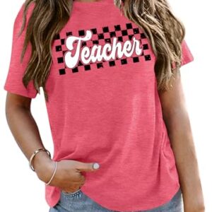 Teacher Shirts Women Vintage Teacher Graphic Tshirt Teacher Life T Shirt Kindergarten Teachers Tees Casual Tops(Rose, Medium)