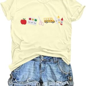 Teacher Shirt Women Embroidered Teacher Life T-Shirt Cute Preschool Kindergarten Teaching Tees Tops