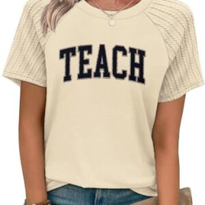 Teach Shirt for Women Teacher Graphic Tshirt Teacher Life Raglan Sleeve Tee | Womens Teacher Shirt Teach Print Shirts Back to School T-Shirt Teacher Gifts Casual Crewneck Tee