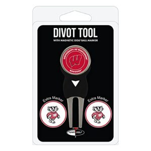 Team Golf NCAA Wisconsin Badgers Divot Tool Pack With 3 Golf Ball Markers Divot Tool with 3 Golf Ball Markers Pack, Markers are Removable Magnetic Double-Sided Enamel