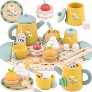 Tea Sets for 3-5 Girl Birthday Gift 3 Year Old Princess Party | Wooden Play Food Toy Sets for Kids Kitchen Accessories Age 3 4 5 6 Wood Educational Toys