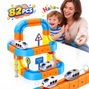 Teblint Electric Train Set, 82Pcs Race Track Anti-Gravity 3D Train Track with Dual Motorized Cars & Remote Control, STEM Learning Building Toy Gift for Boys & Girls Ages 3-8 Birthday Christmas