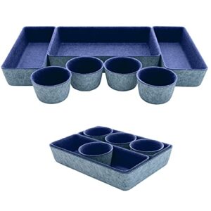 Teeo - Organizer for Drawers - Desk Drawer Organizers and Storage - Make Up Draw Organizers - Kitchen Drawer Organization - Home Office Cosmetic Bins Dividers Box Compartment - Pack of 7, Navy