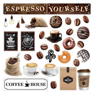 Teling 89 Pcs Industrial Coffee Bulletin Board Decor, Classic Style | Coffeehouse Themed Classroom Wall Cutouts, Cafe Blackboard Signs Back to School, for Teacher Office Library Reading Corner