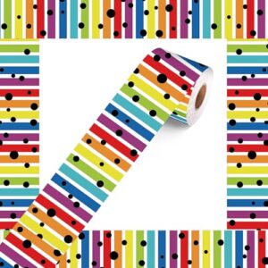 Tenceur 120ft Striped Bulletin Board Border for Classroom, Colorful | Straight Trim with Dot Pattern Bulletin Board Border for Back to School Teacher Office Border Roll Wall Whiteboard Decor