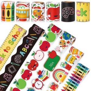 Tenceur 98.5 ft Geometry Bulletin Board Borders Classroom Decoration 6 Rolls Classroom Borders Set Scalloped Bulletin Board Trim for Back to School Office Home Chalkboard Wall