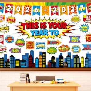 This is Your Year Bulletin Board Set Super Themed Classroom Decoration Inspirational Hero Welcome Back to School Decoration Cutouts for Back to School Office Classroom Home Chalkboard Wall Door Decor