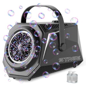 TINANA Automatic Bubble Machine with Blue Lights, 10-Hole Portable Bubble Blower with 2 Bottles of Solution for Parties and Weddings, Black