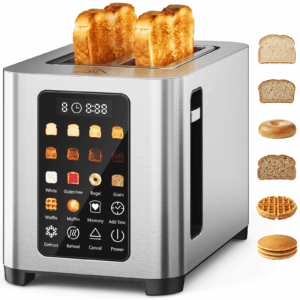 Toaster 2 Slice, Stainless Steel, 6 Bread Types & 8 Browning Settings, 1.6" Wide Slots for Bagel, Patbrela LED Color Touch Control, Breakfast for Home