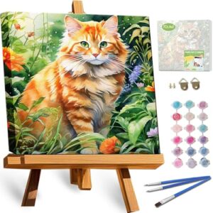 TOCARE Framed Paint by Numbers Kit 12 x 12 Inch Garden Orange Cat