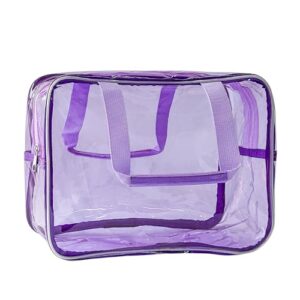 TotePrint PVC Clear Pure Color Transparent Large Zipper Cosmetic Pouch Travel Makeup Cosmetic Bag with Handle for Travel Bathroom Toiletry Organizer 11.81 * 8.27 * 5.12inch (purple)