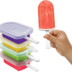 Tovolo Classic Stackable Popsicle Molds Set of 4 for Kids, Assorted | Flexible silicone release, enclosed lids and fill lines, drip-catching handles, juice or yogurt treats, dishwasher safe