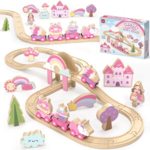 Train Set, Wooden Train Set for Kids, Train Toys for Toddlers, Toy Train with Train Tracks, Wooden Unicorn Toys for Kids 2 3 4 5+ Years Old, Great Gift for Boys Girls - Compatible with Other Brands