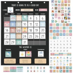 Trandraft Classroom Calendar Pocket Chart with 188 Cards, Boho Style
