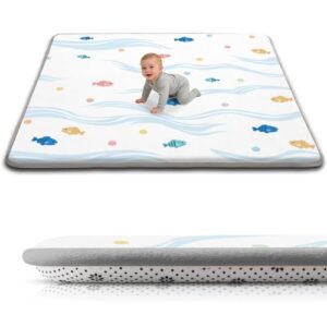 TreeBud Baby Play Mat for Floor, 1.3-Inch Thickened Foam Soft Padded Coral Velvet Playmat for Tummy Time, 59x71 Water-Repellent Playpen Mat for Toddlers Infant Kids, Cute Little Fish Print